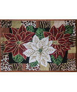 Vtg Tapestry Table Runner 68&quot; &amp; 4 Placements With White&amp; Red Poinstta &amp; ... - $32.00