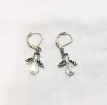 Angel Earrings Dangle Drop Beads Metal Wings 3/4&quot;  Pierced Lever Back Hooks - $16.82