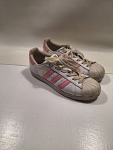 Adidas Superstar Women&#39;s White Pink 3 Stripe Lace Up Sneakers Shoes Size 7.5 - £17.90 GBP
