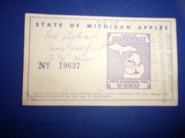 Vintage State Of Michigan Apple Advertising Fund 3 Cents Card 1965 - $3.99