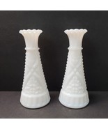 Vintage Anchor Hocking Small 6&quot; Milk Glass Bud Vase Set of 2 - $15.27