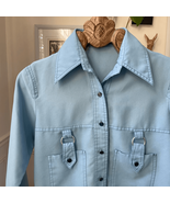 Vintage 70s Unbranded Pointy Collar Button Up Shirt Blue M - €23,48 EUR