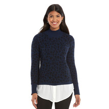 Apt 9 Mock Neck Sweater Animal Print Blue Tunic Tiered Hem Women&#39;s Size Small - £9.33 GBP