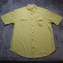 Duluth Trading Shirt Mens L Yellow Button Up Short Sleeve Cotton Pockets... - $16.71