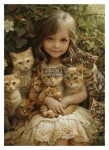 Cute Young Girl Holding Litter Of Feline Cats 5X7 Ai Photo - £8.95 GBP