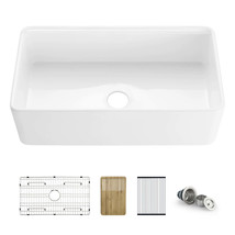 33&#39;&#39; - Pure Fireclay Workstation Farm House Apron Front Kitchen Sink Single Bowl - £541.40 GBP