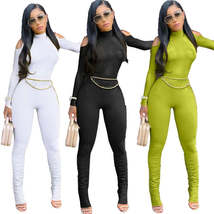 Long Sleeve Stacked One Piece Bandage Bodycon Jumpsuit - £37.41 GBP