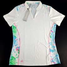 Adidas Ladies Resort Short Sleeve Polo Size Small White &amp; Floral New $66 - $28.20