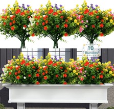 Artificial Fall Flowers Outdoors, 10 Bundles Of Uv-Resistant Fake Mums And - £30.33 GBP