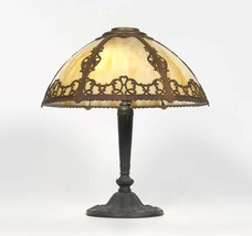 PITTSBURGH ERA 6 BENT PANEL SLAG GLASS LEADED TABLE LAMP - $1,282.05
