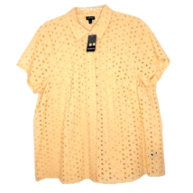 Torrid Womens Blouse Size 0/L/12 Button Front Eyelets Short Sleeve Yellow - £17.52 GBP