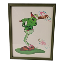 Vintage 1977 Frog Playing Baseball Framed Art Print Bernard Picture Co. 8 x10 - £15.81 GBP