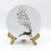 Set Of 4 Avon Porcelain Holiday Dessert Plates With Gold Accents - Reind... - $7.43