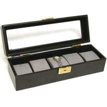Black Faux Leather 5 Watch Jewelry Display Box 11 5/8&quot; x 4&quot; - £33.11 GBP