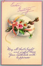 Decorated Egg Flowers Easter Greetings Poem 1925 DB Postcard F8 - £2.33 GBP