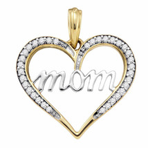 10kt Yellow Gold Womens Round Diamond Heart Mom Mother Pendant 1/8 Cttw - £175.07 GBP