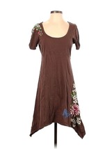 Johnny Was Boho Embroidered Cotton Floral Dress Brown Multi Color Sz S - £65.04 GBP