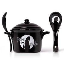 Alchemy Gothic China MRB7 Feline Hungry Bowl Lid &amp; Spoon Set Oven Microwave Cat - £26.64 GBP