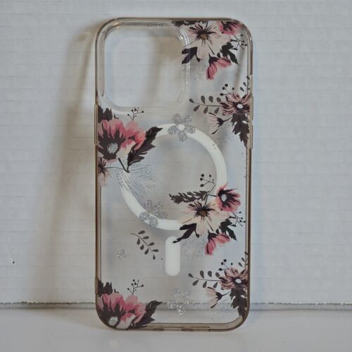Case For iPhone 14 Pro Max TPU Bumper Clear Flowers Glitter Compatible Magnetic - $4.93
