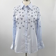 CAbi Womens Whitney Shirt Blue White Stripe Floral Print Blouse M Medium... - £26.25 GBP