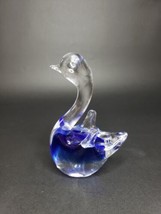 Vintage Clear &amp; Blue Hand Blown Art Glass Swan Bird Figurine Paperweight - $18.25