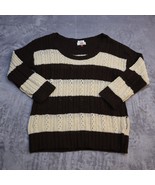 LEI Sweater Juniors XL Cream Brown Striped Long Sleeve Casual Scoop Neck - £23.46 GBP