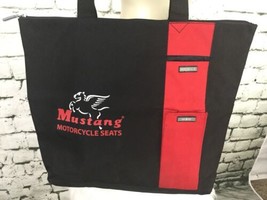 Mustang Motorcycle Seats Tote Bag Carry All Black Red Zippered 15” X 15” - £11.89 GBP