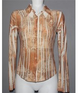 VTG ire Abstract Copper Cream Soft Stretch Knit Button-Front Blouse Wm&#39;s... - $29.87 CAD