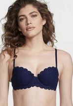 Victoria’s Secret Dream Angels Unlined Uplift Bra Navy Blue Eyelet Lace ... - $18.80
