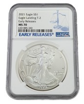 2021 $1 Silver Eagle Graded by NGC as MS70 Early Releases T-2 Eagle Landing - $74.25