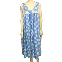 Lorraine 3X Blue Floral Sleeveless Nightgown Vintage Made in USA - £26.63 GBP