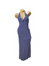 Blue and White Stripe halter Maxi Dress Small NWOT side slit - $237.71 MXN