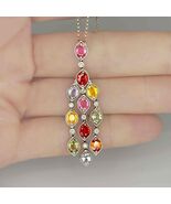 SPARKLY Natural Sapphire Diamond 14K Gold tASSEL Lariat Pendant GEM REPO... - $4,305.99
