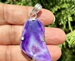 925 Sterling Silver Plated, Purple Druzy Geode Agate Stone Pendant, Heal... - $12.73
