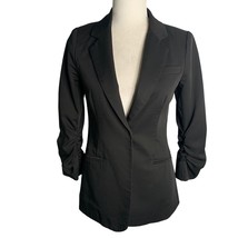 Audrey 3+1 Snap Front Blazer Jacket S Black Ruched Sleeves Lined Pockets - £25.99 GBP