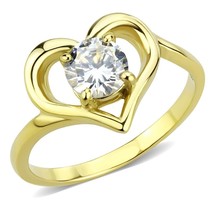 Women&#39;s Heart Shaped Solitaire 6mm CZ Yellow Gold Plated Engagement Ring Sz 5-9 - £41.47 GBP