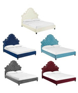 Queen Mod Victorian Velvet Platform Bed Nailhead Gray Ivory Maroon Navy ... - $709.99
