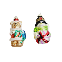 Blown Glass Painted Ornaments 2 Piece Lot Bear &amp; Snowman Colorful Christmas - £22.15 GBP