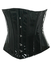 Underbust Fetish Full Steel Boned Bustier Heavy Lacing Black PVC Vinyl Corset - £37.10 GBP