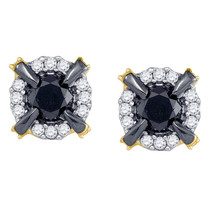 10kt Yellow Gold Round Black Color Enhanced Diamond Stud Earrings 1.00 Ctw - £369.16 GBP
