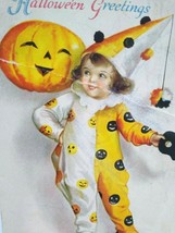 Halloween Postcard Ellen Clapsaddle Wolf Series 31 Lil Girl Clown Vintage RARE - £85.65 GBP