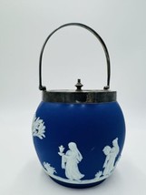 Wedgwood Jasperware Dark Blue Biscuit Lid Dipped White Round Cookie Jar ... - $148.50