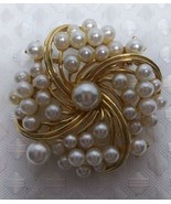 Vintage Faux Pearl &amp; Gold Tone Swirl Dandelion Flower Brooch Pin - £8.85 GBP