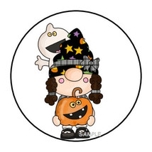 30 Halloween Envelope Seals Labels Stickers 1.5&quot; Round Gnome Ghost Cute Pumpkin - £5.98 GBP