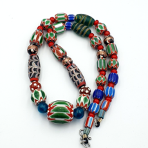 Vintage Chevron Venetian Whiteheart Skunk Glass Beads Necklace NC-9-3 - £37.33 GBP