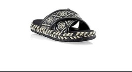 TORY BURCH T MONOGRAM JACQUARD LEATHER CRISSCROSS ESPADRILLE SLIDES SAND... - $123.74