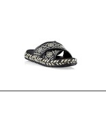 TORY BURCH T MONOGRAM JACQUARD LEATHER CRISSCROSS ESPADRILLE SLIDES SAND... - $173.65 CAD