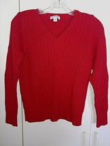 ST. JOHN&#39;S BAY LADIES RED CABLE-KNIT V-NECK COTTON/NYLON LS SWEATER-PS-W... - $8.59