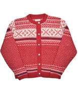 Vintage LL Bean Wool Cardigan Sweater Womens M Red Nordic Birdseye Made ... - £35.45 GBP