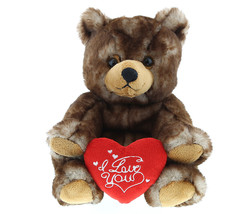 I Love You Cute Wild Sitting Grizzly Bear Plush With Heart - 5.5 Inches - £30.46 GBP